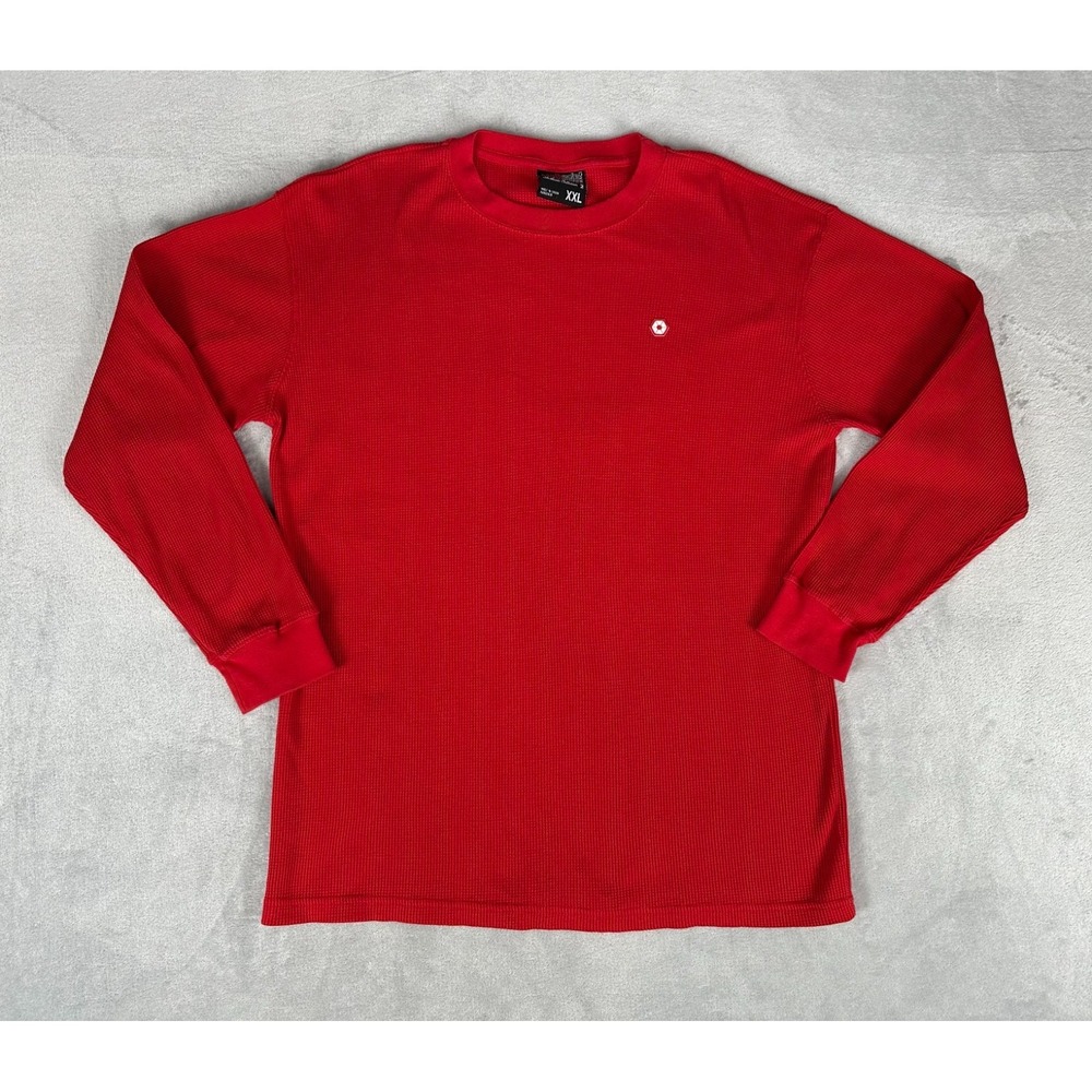 South Pole Y2K Red Thermal Waffle Knit Crewneck Sweater Men's XXL Long Sleeve